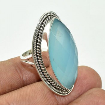 Zilveren ring gezet met marquise facet aqua Chalcedoon 17.3